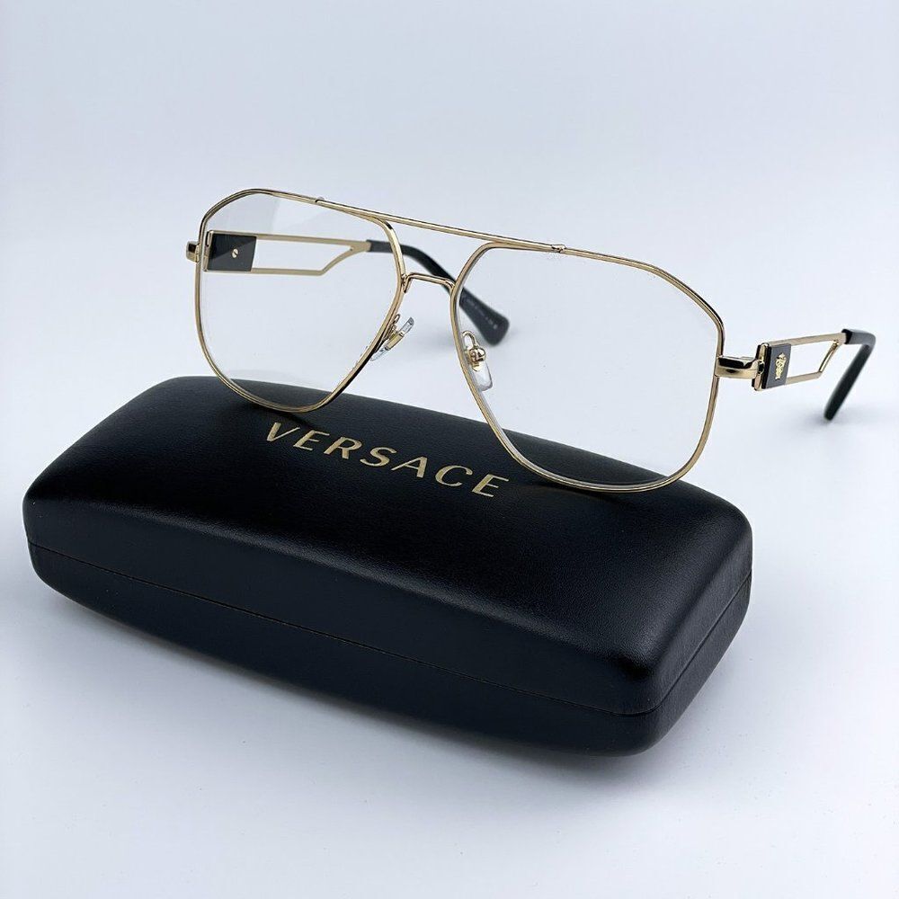 NEW Versace VE1287 1002 Gold Metal Pilot Men Unisex Eyeglasses